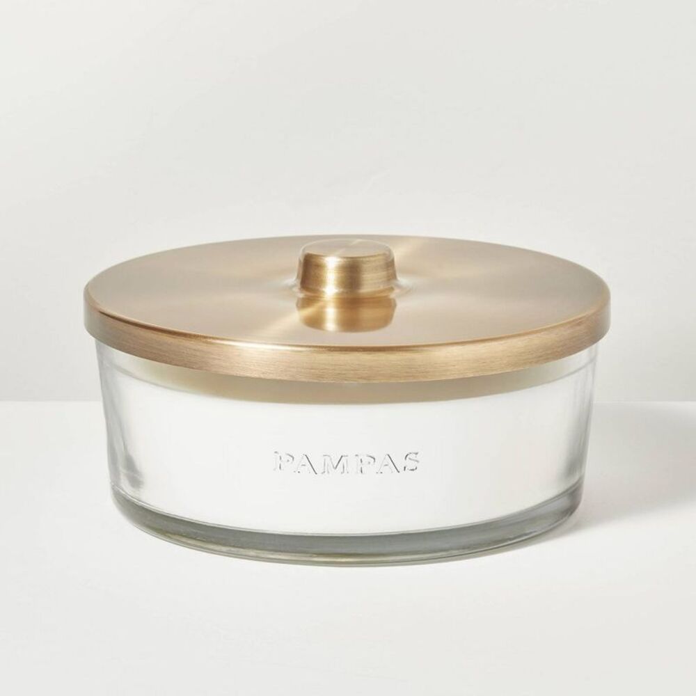 5-Wick Clear Glass Pampas Knob-Lid Jar Candle 28oz - White Soy Blend